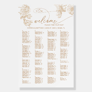 Elegant Floral Alphabetical Wedding Seating Chart Foam Board