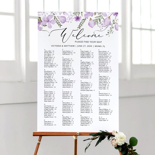 Elegant Floral Alphabetical Wedding Seating Chart  Foam Board