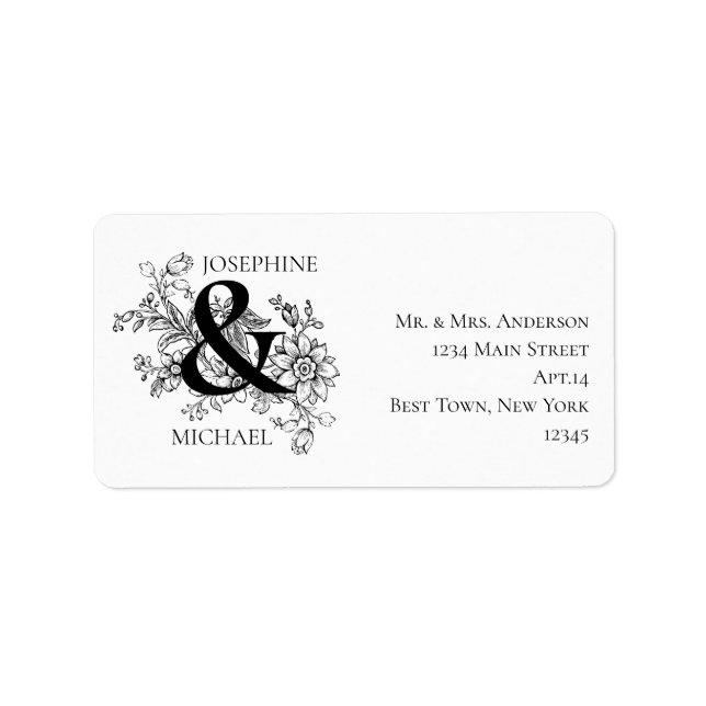 Elegant Floral Ampersand Couples Names Address  Label (Front)