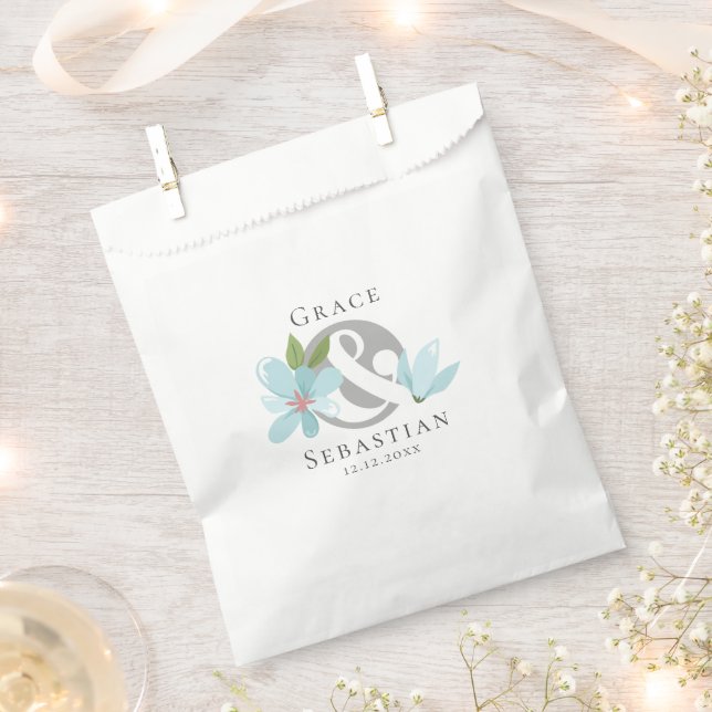 Elegant Floral Ampersand Wedding Favor Bag (Clipped)