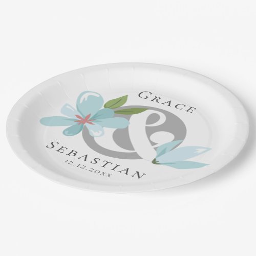 Elegant Floral Ampersand Wedding Paper Plates