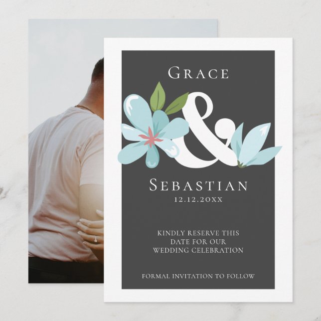 Elegant Floral Ampersand Wedding Save The Date (Front/Back)
