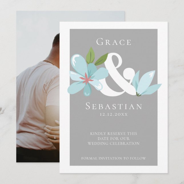 Elegant Floral Ampersand Wedding Save The Date (Front/Back)