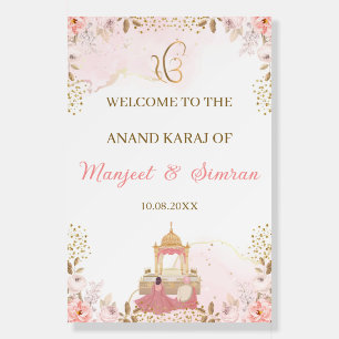 Elegant Floral Anand Karaj Welcome Sign