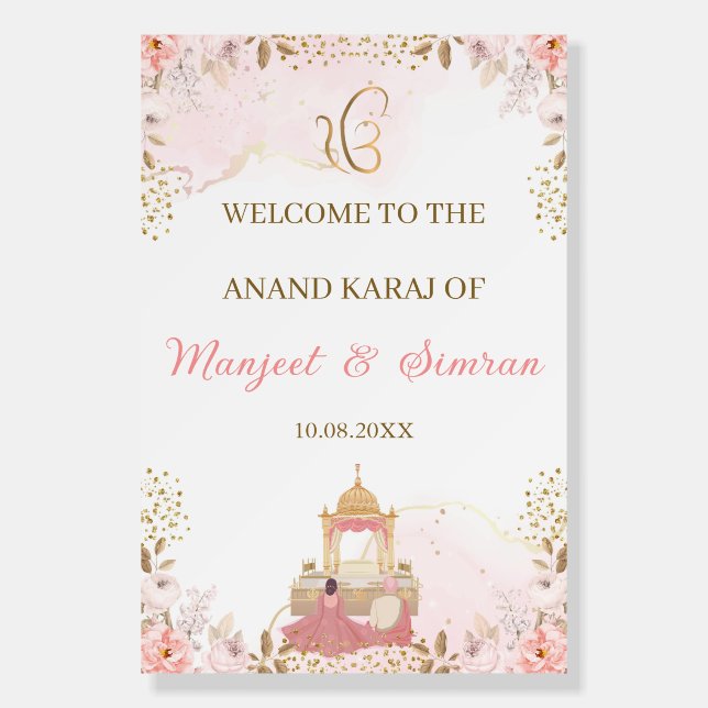 Elegant Floral Anand Karaj Welcome Sign (Front)