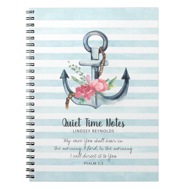 Elegant Floral Anchor Monogram Quiet Time Notebook (Front)