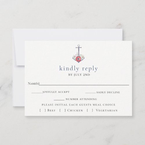 Elegant Floral Anchor Wedding RSVP Card