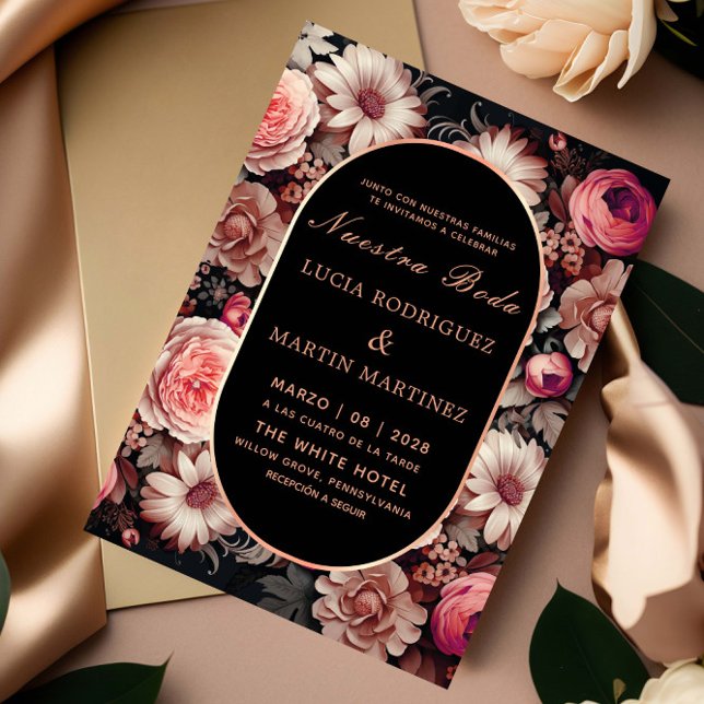 Elegant Floral and Black Nuestra Boda Invitation (Creator Uploaded)