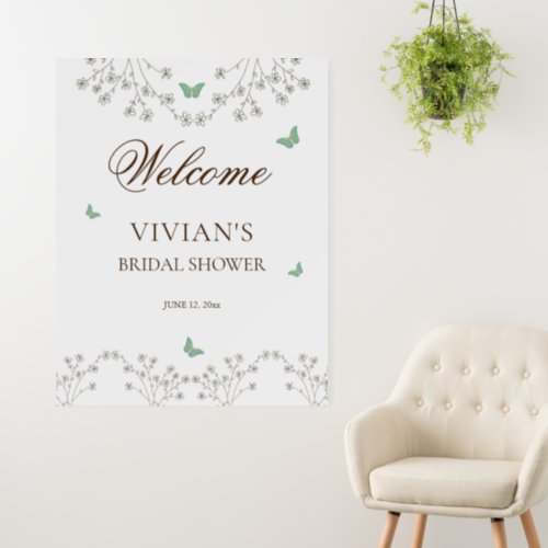 Elegant floral and Butterfly Bridal Shower Welcome Foam Board