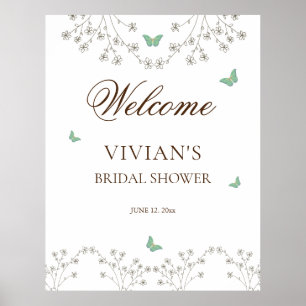 Elegant floral and Butterfly Bridal Shower Welcome Poster