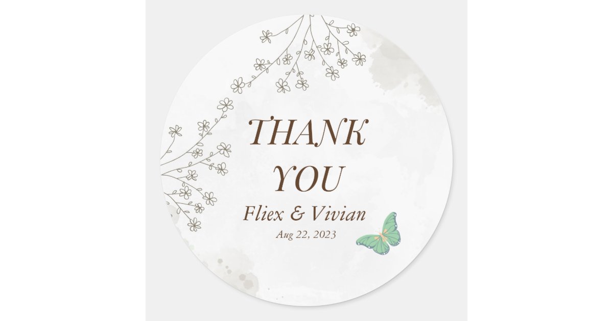 Elegant floral and butterfly wedding classic round sticker | Zazzle