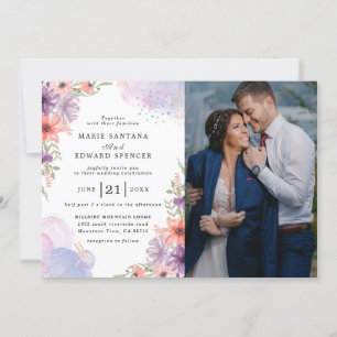 Elegant Floral and Couple Photo wedding Invitation