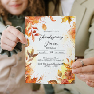 Elegant Floral and Fall colors Thanksgiving Dinner Invitation