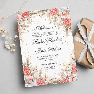 Elegant Floral and leaf Islamic Muslim Wedding Invitation