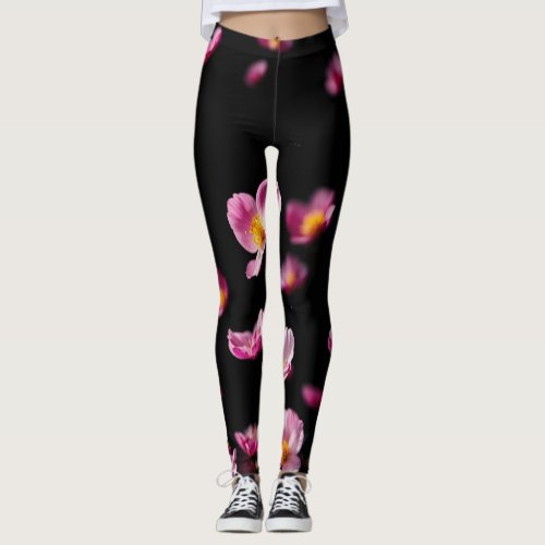 	 Elegant Floral and Leaf Print  Leggings