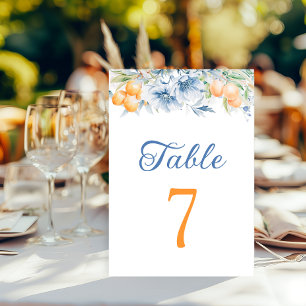 Elegant Floral and Lemon Wedding Table Number
