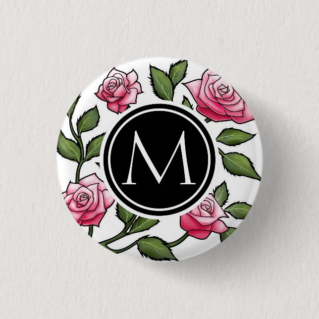 Elegant Floral and Monogram Button (Front)
