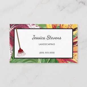 Elegant Floral and Rake Landscape and Design Business Card