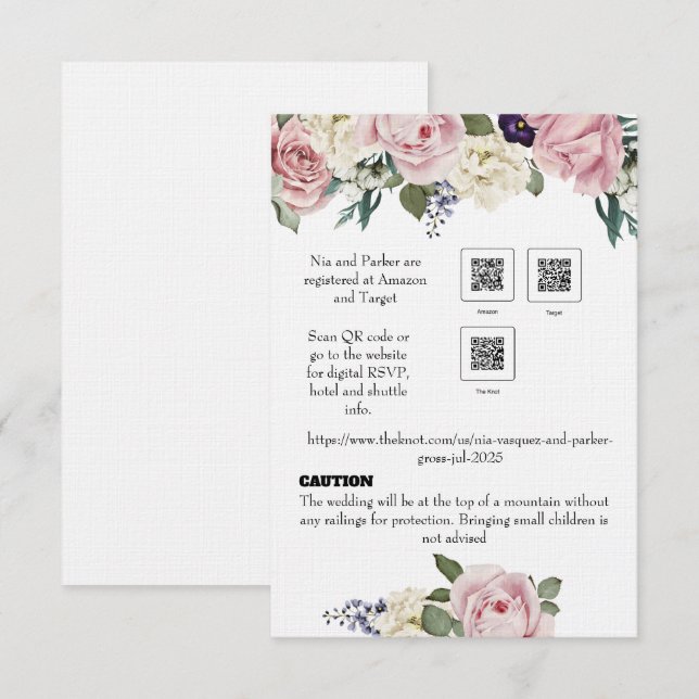 Elegant floral and scipt note card.  RSVP card (Front/Back)