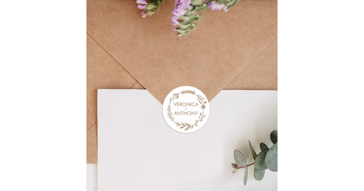 Elegant Floral and Simple Wedding Classic Round Sticker | Zazzle
