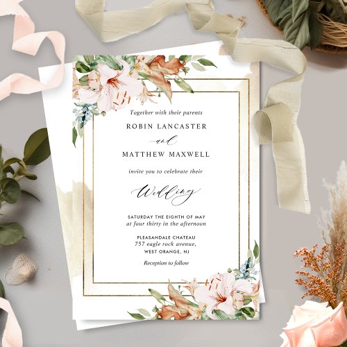 Elegant Floral and Terracotta Watercolor Wedding I Invitation