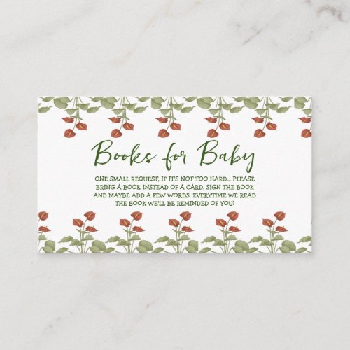 Elegant floral anthurium baby shower book for baby enclosure card