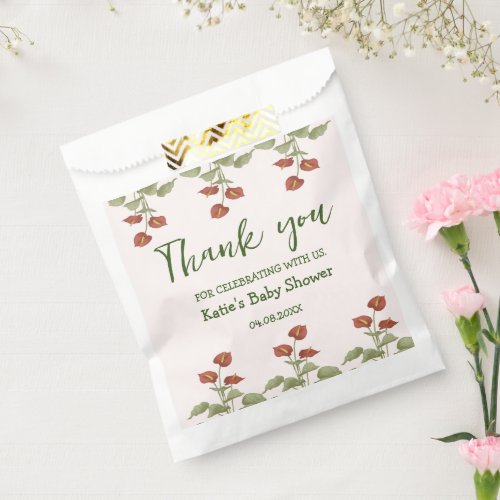 Elegant floral anthurium baby shower message favor bag