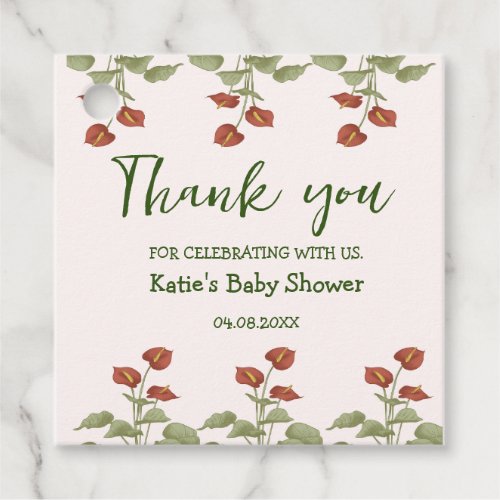 Elegant floral anthurium baby shower message  favor tags