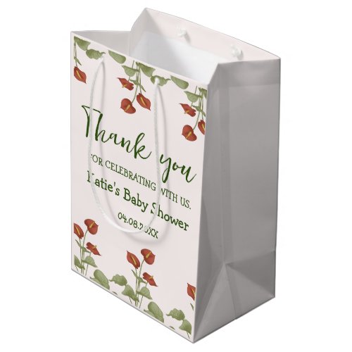 Elegant floral anthurium baby shower message medium gift bag
