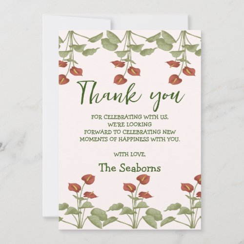 Elegant floral anthurium baby shower message thank you card