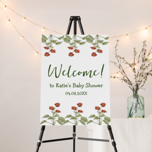 Elegant floral anthurium baby shower welcome foam board