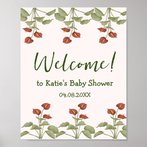 Elegant floral anthurium baby shower welcome poster