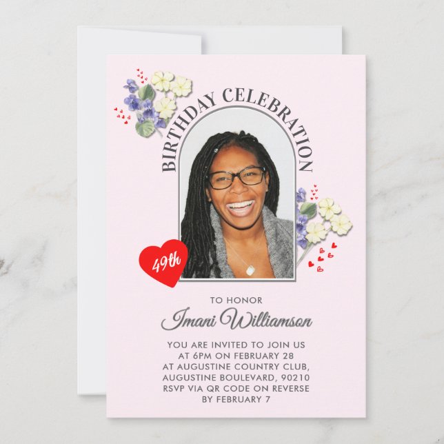 Elegant Floral ANY AGE Photo Birthday Invitation (Front)