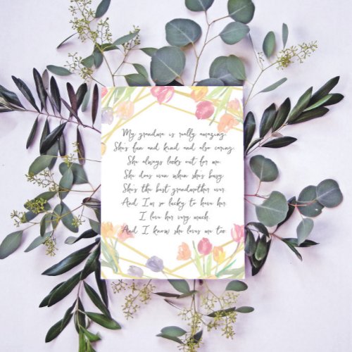  Elegant Floral Appreciation Poem for Nana Grandma Letterhead