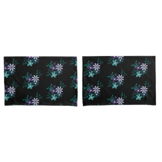 Elegant floral aqua green purple violet Dark BG Pillow Case