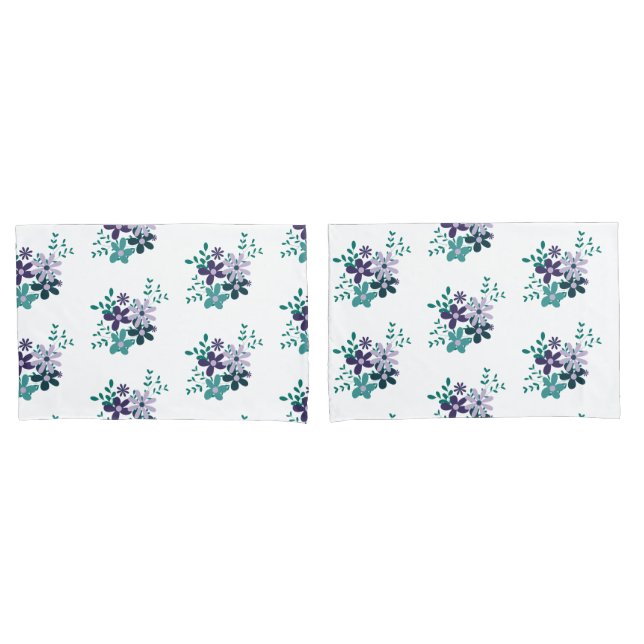 Elegant floral aqua green purple violet light pillow case (Front-Set)