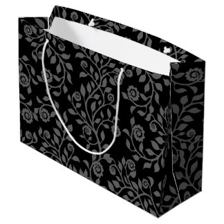 Elegant Floral Arabesques Pattern Black Grey Large Gift Bag