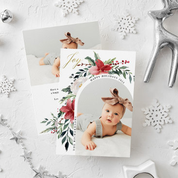 Elegant Floral Arch and Photo Holiday Card