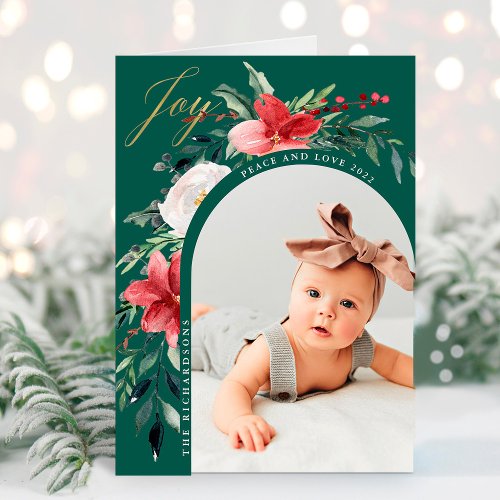 Elegant Floral Arch and Photo Holiday Card