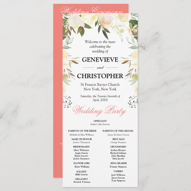 Elegant Floral Arch Catholic Wedding Ceremony Program (Front/Back)
