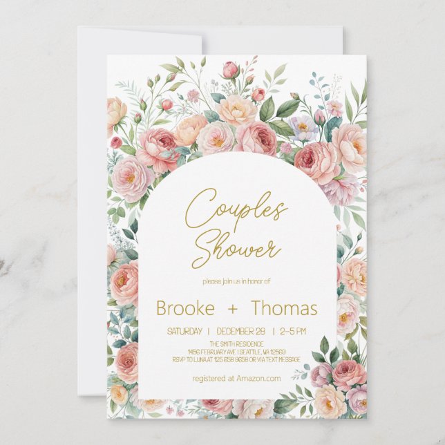 Elegant Floral Arch Couples Shower Invitation  (Front)
