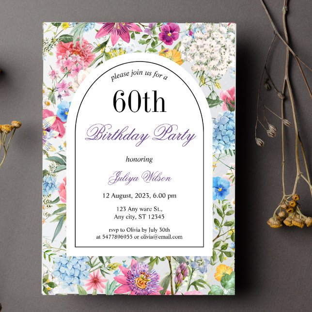 Elegant Floral Arch Frame 60th Birthday Invitation (Creator Uploaded)