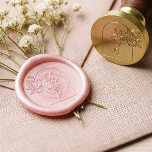 Elegant Floral Arch Frame Couples Wedding Monogram Wax Seal Stamp