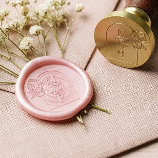 Elegant Floral Arch Frame Couples Wedding Monogram Wax Seal Stamp