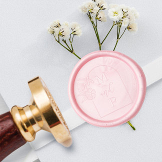 Elegant Floral Arch Frame Couples Wedding Monogram Wax Seal Stamp