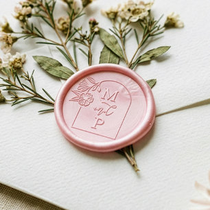 Elegant Floral Arch Frame Couples Wedding Monogram Wax Seal Sticker