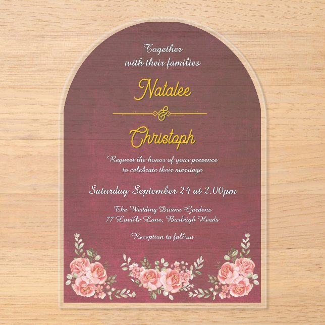Elegant Floral Arch Garden Wedding Invite Acrylic Invitations (Front)