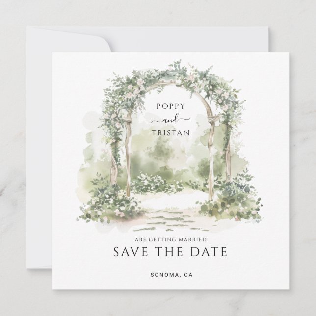 Elegant Floral Arch Garden Wedding  Save The Date (Front)