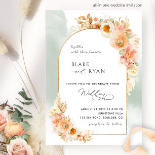 Elegant Floral Arch Peach Blush and Sage Wedding I Invitation