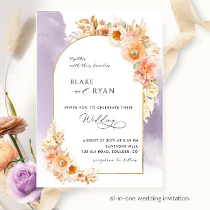 Elegant Floral Arch Peach Blush Lavender Wedding I Invitation